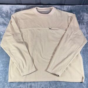 L.L. Bean OHJX9 Long Sleeve Fleece Pullover Crewneck Mens XL Beige/Tan